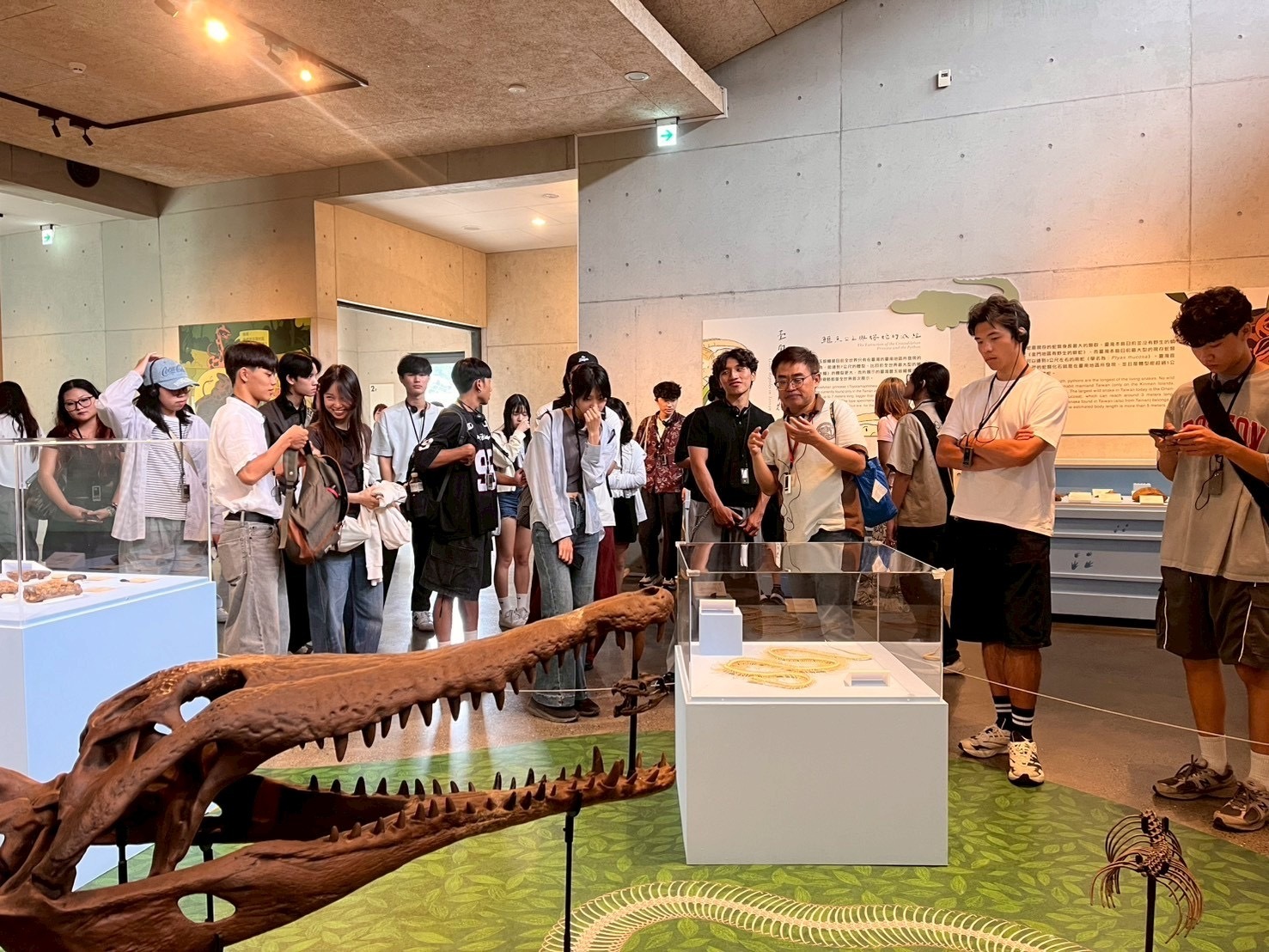 導覽員解說時特別連結臺灣在地化石史(點擊全頁檢視)圖片