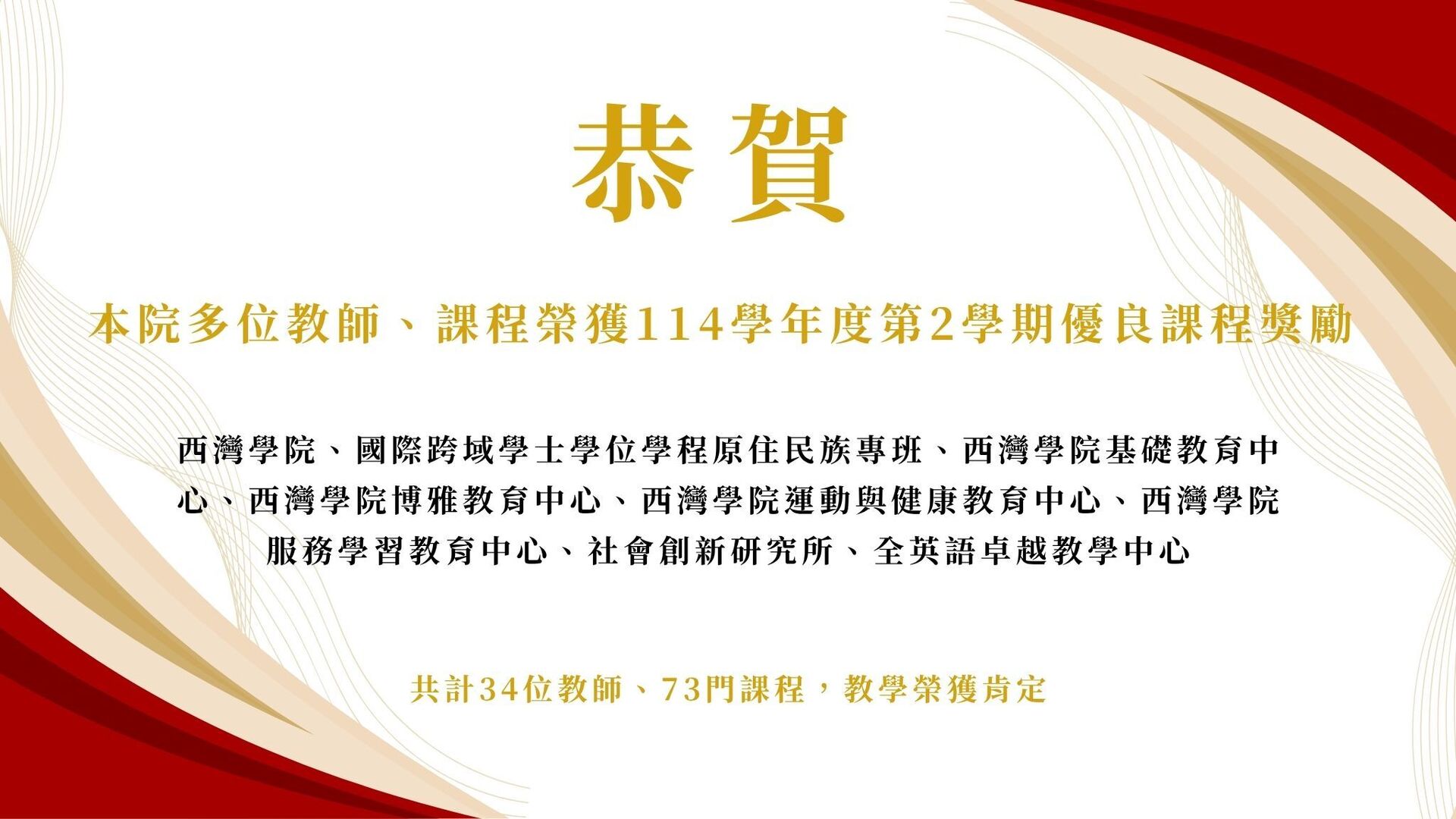 西灣學院多位教師榮獲114-2優良課程肯定(點擊全頁檢視)圖片
